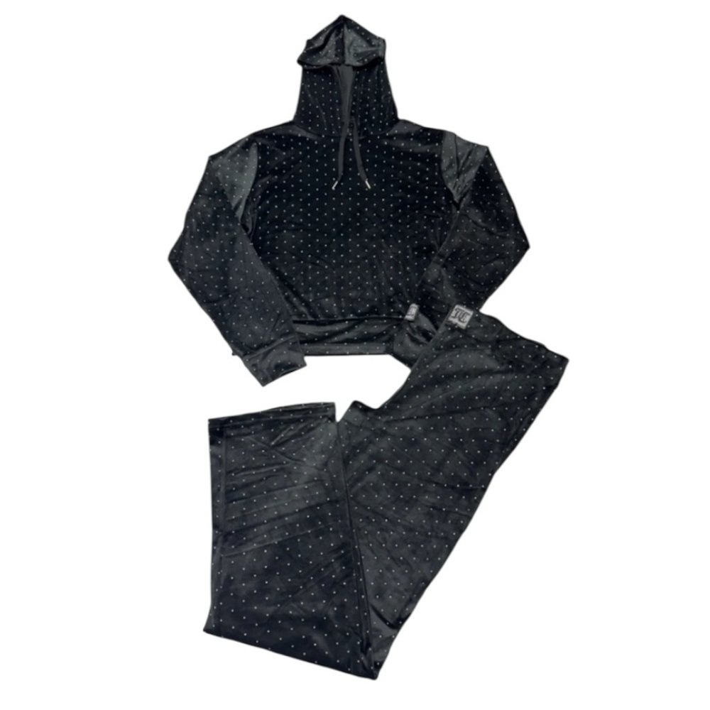 Juicy Couture Y2K M Velour Set Black Silver Tone Garment Studs New Without Tags